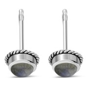 6pairs, Labradorite Round Stud Silver Earrings - e369